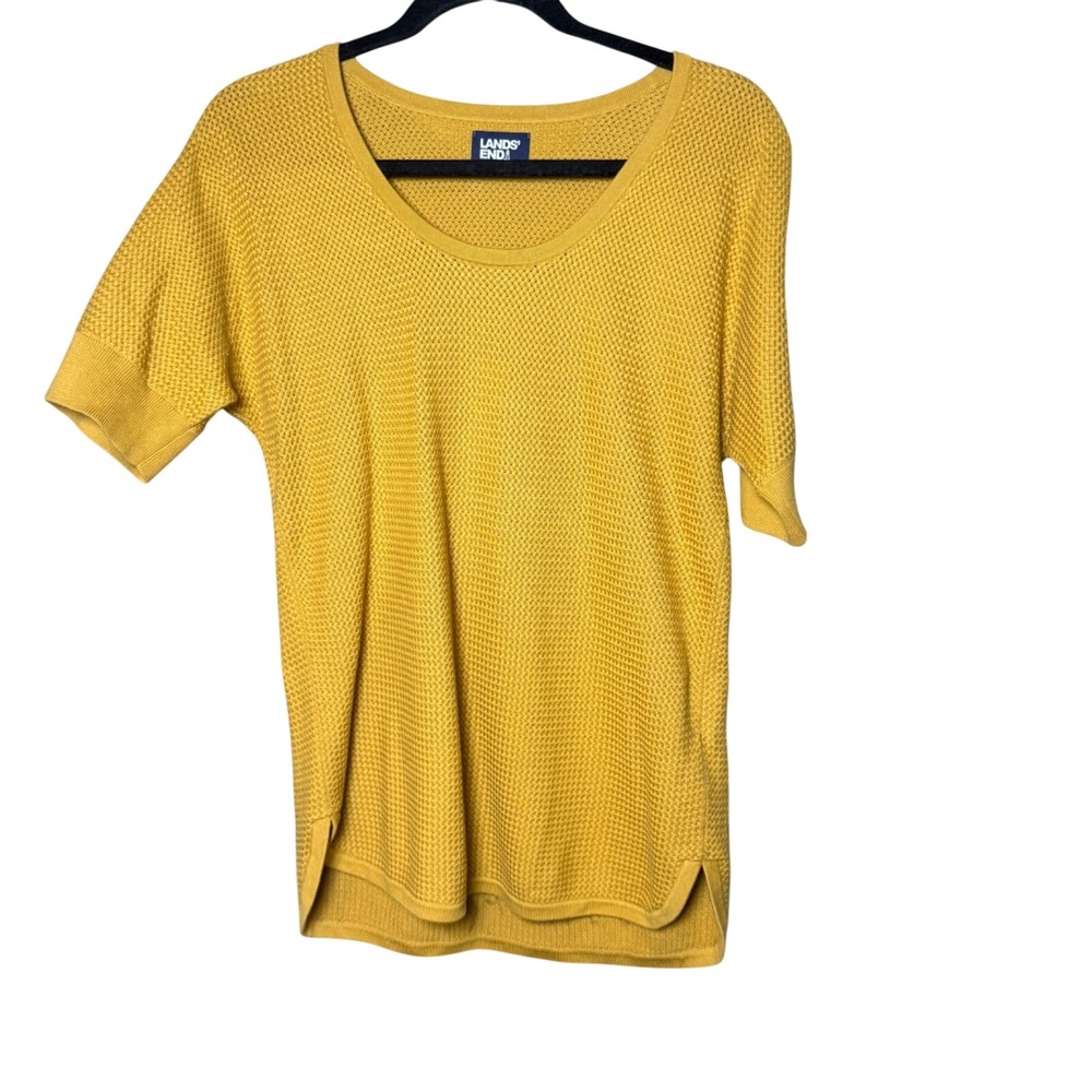 Lands End Scoop Neck Top Women XS Flaw* Mustard Yellow Waffle Minimalist Preppy